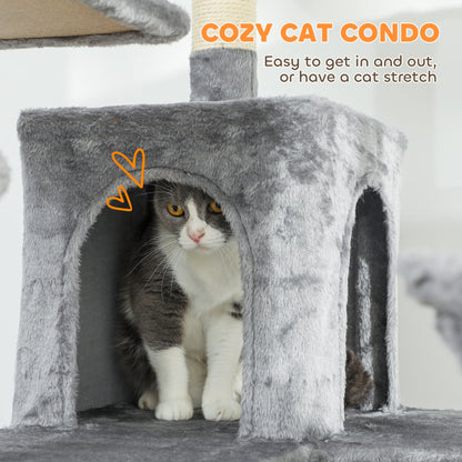 69" Cat Tree, Multi-Level Cat Tower with 2 Condos and 3 Hammocks