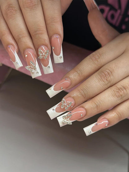 Luxury Butterfly Rhinestone Press Nails