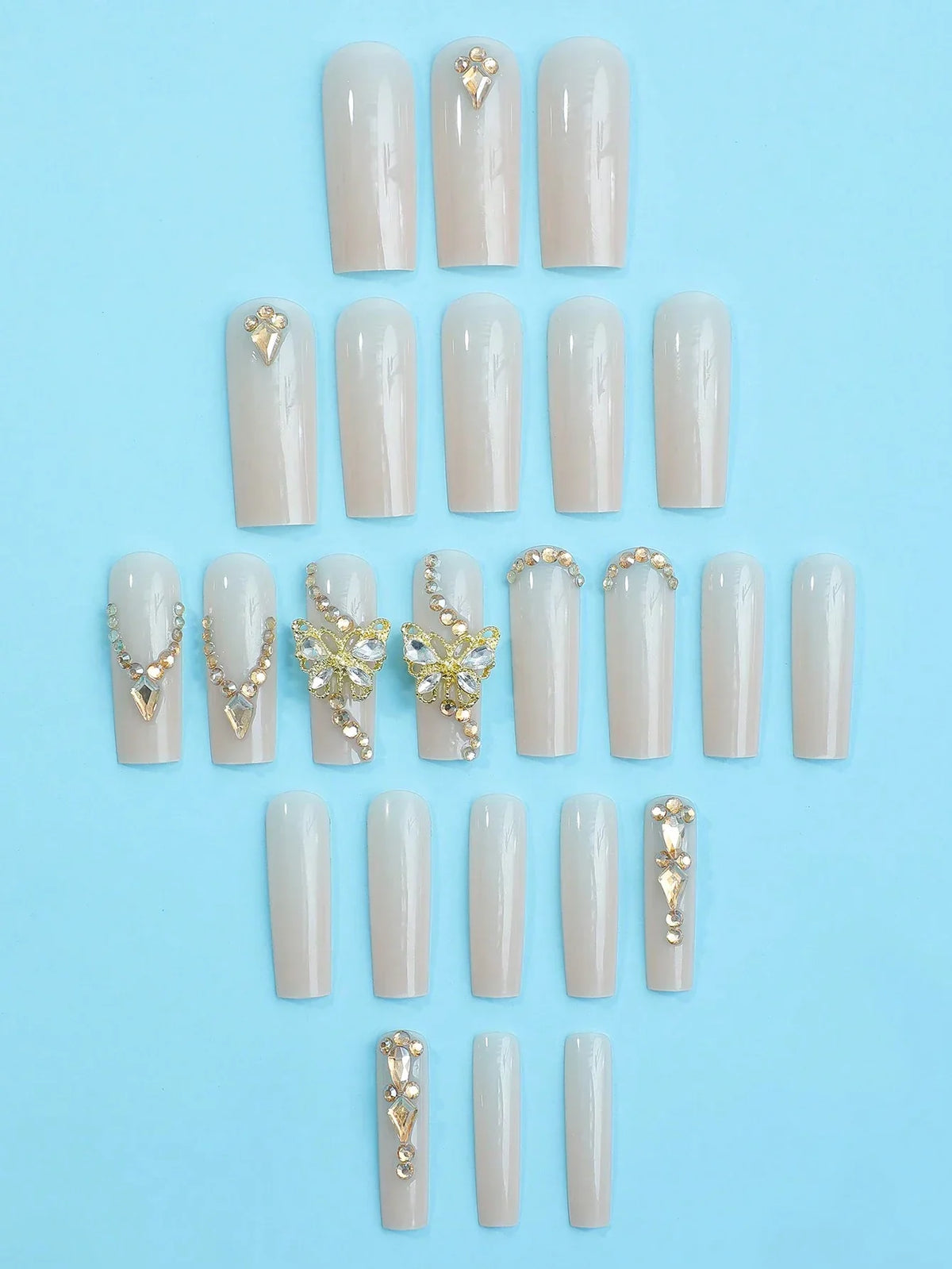 Luxury Butterfly Rhinestone Press Nails