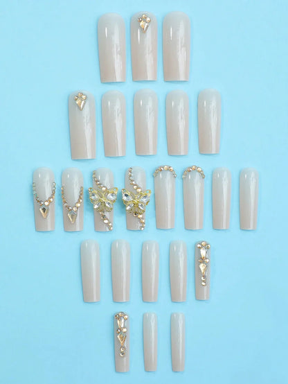 Luxury Butterfly Rhinestone Press Nails