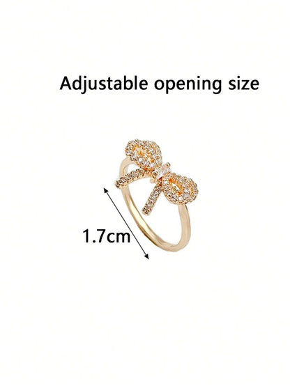 Cubic Zirconia Bowknot Open Ring