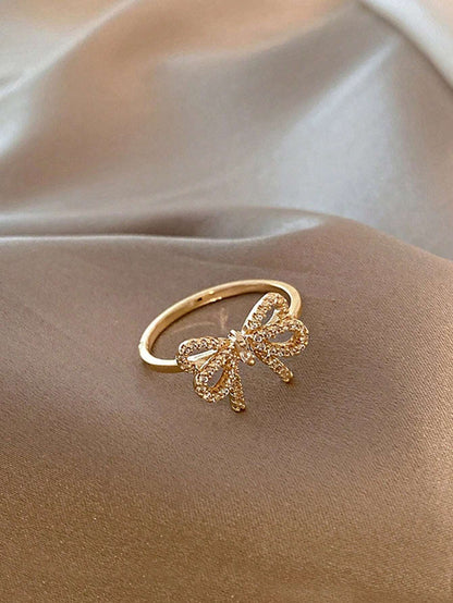 Cubic Zirconia Bowknot Open Ring