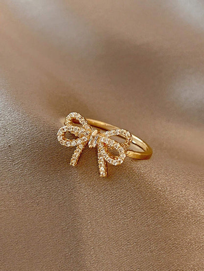 Cubic Zirconia Bowknot Open Ring