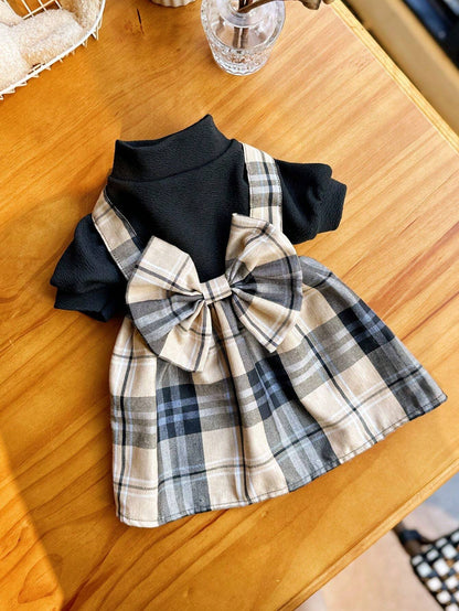 PETSIN Plaid Bow-Tie Pet Dress
