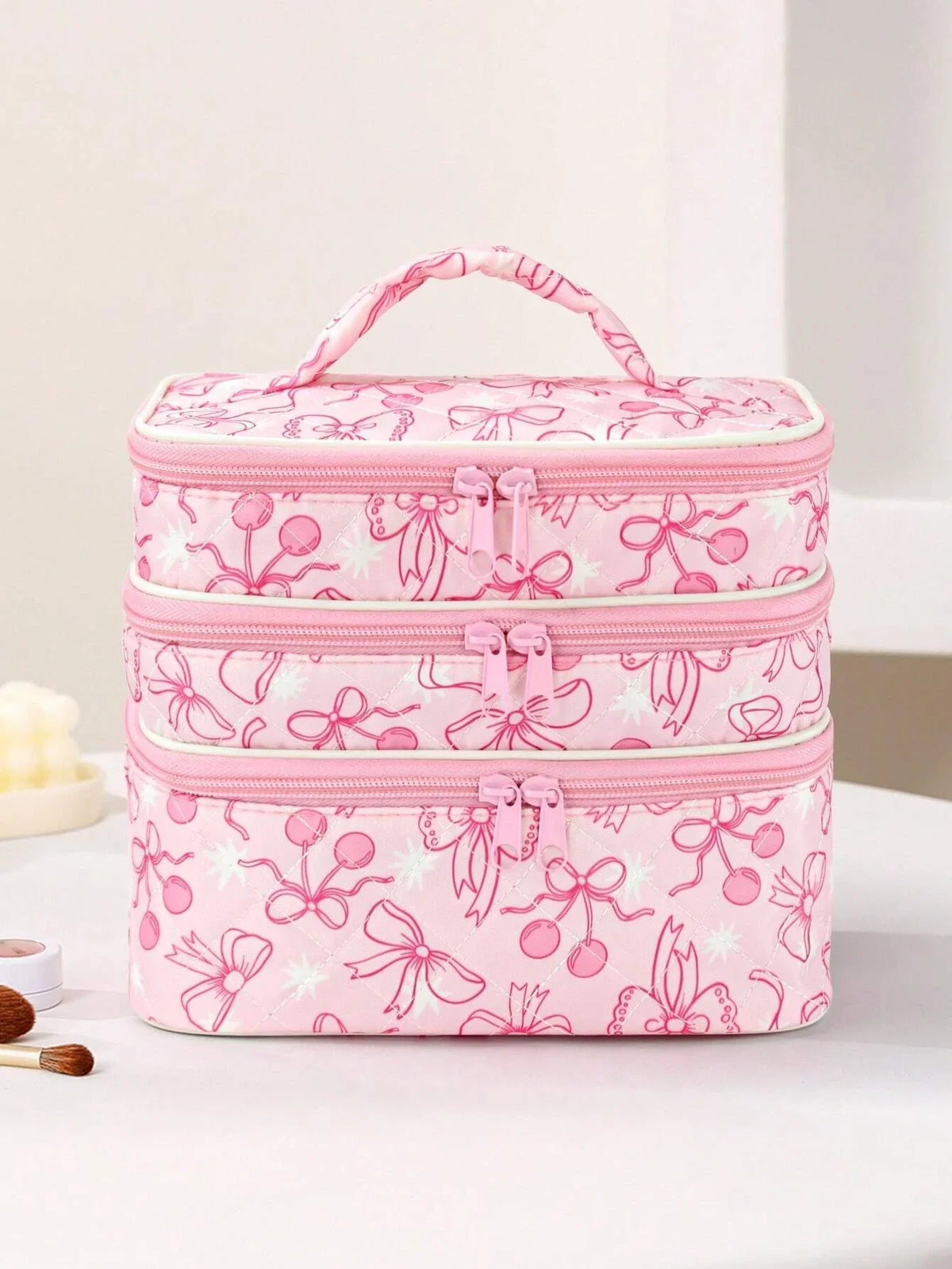 Cute Bow Cherry Makeup Bag