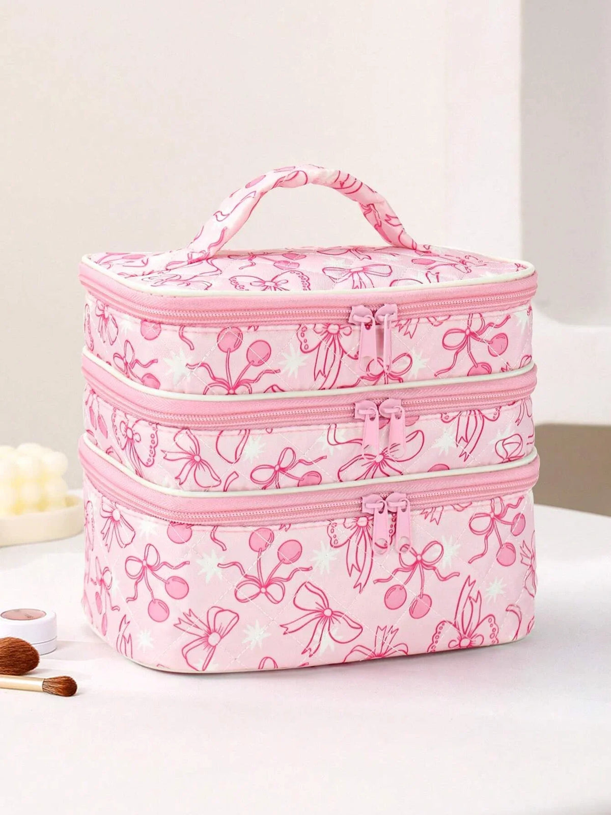Cute Bow Cherry Makeup Bag
