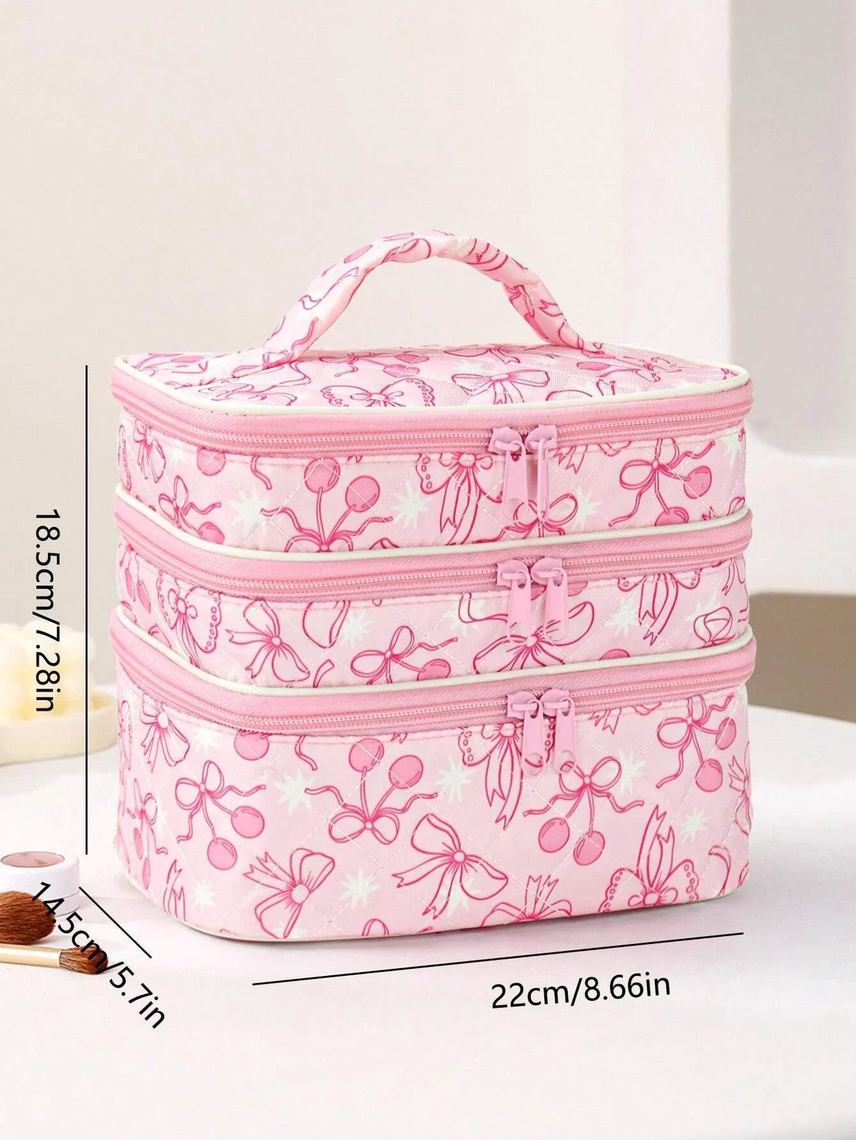 Cute Bow Cherry Makeup Bag