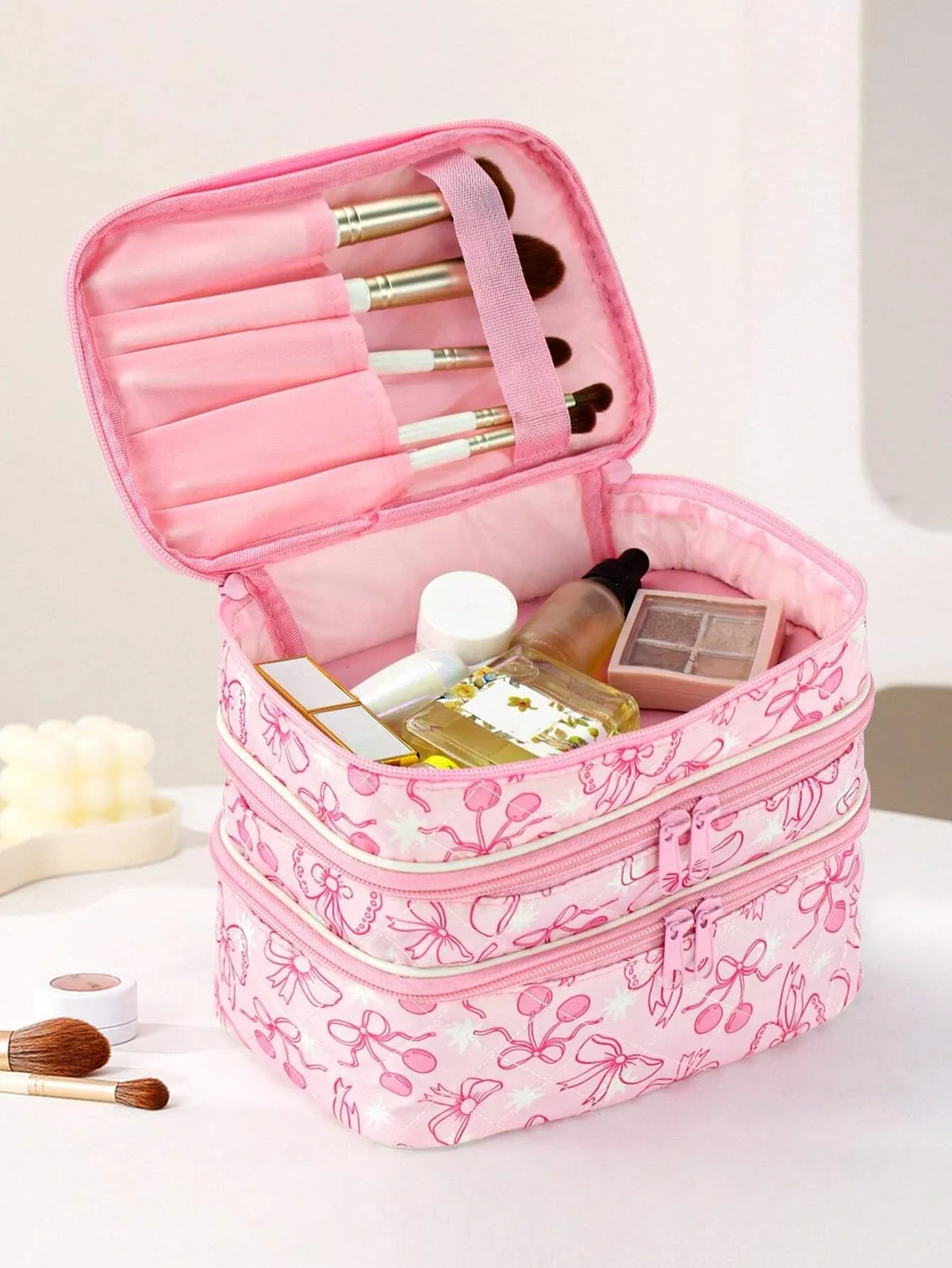 Cute Bow Cherry Makeup Bag