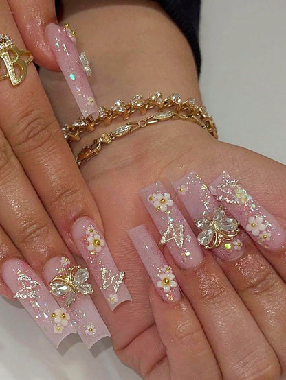 Luxury Butterfly Rhinestone Press Nails