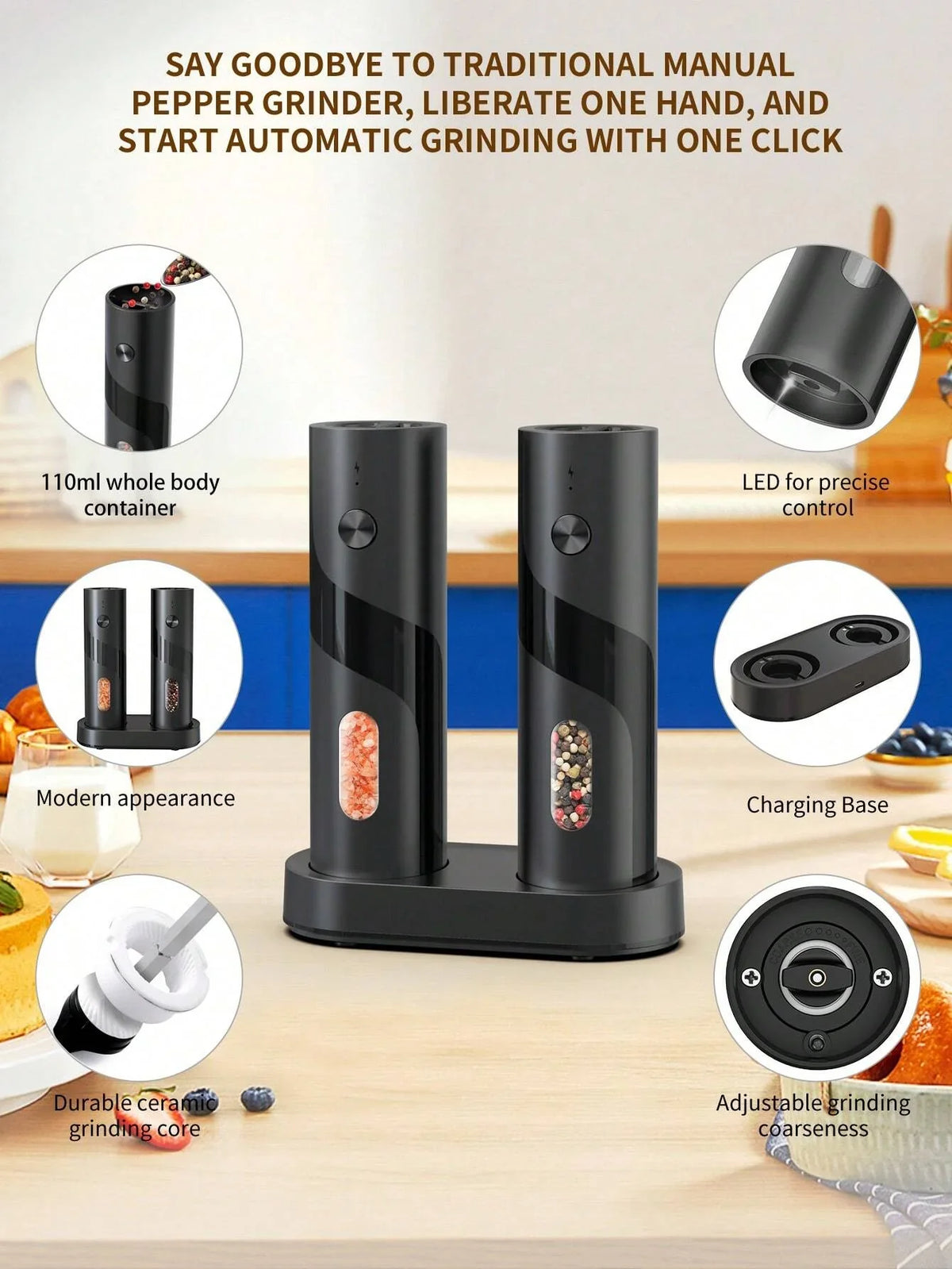 CLITON Electric Salt Pepper Grinder