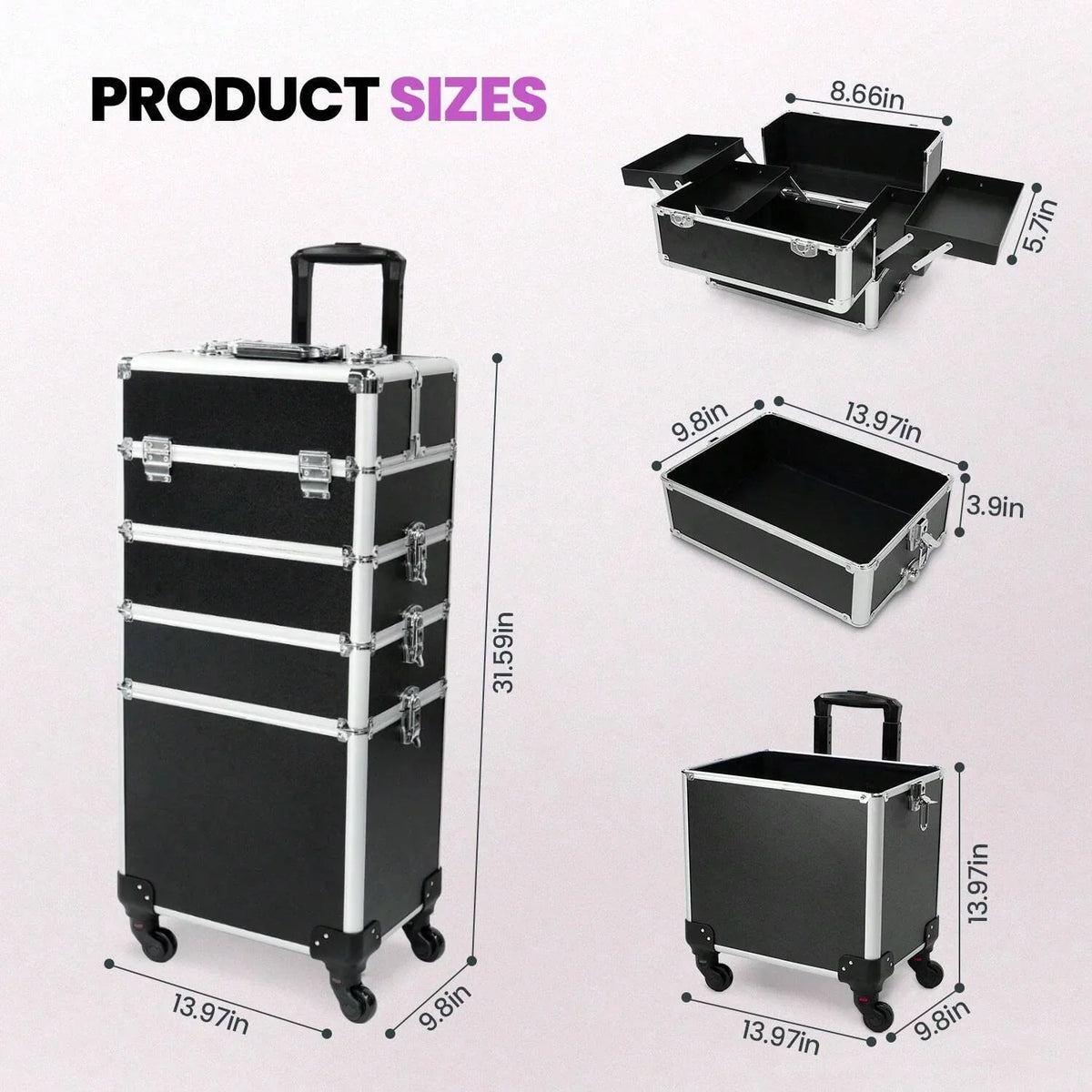 Large Rolling Makeup Train Case