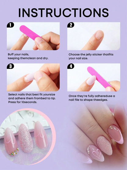 Pink Heart Almond Press Nails
