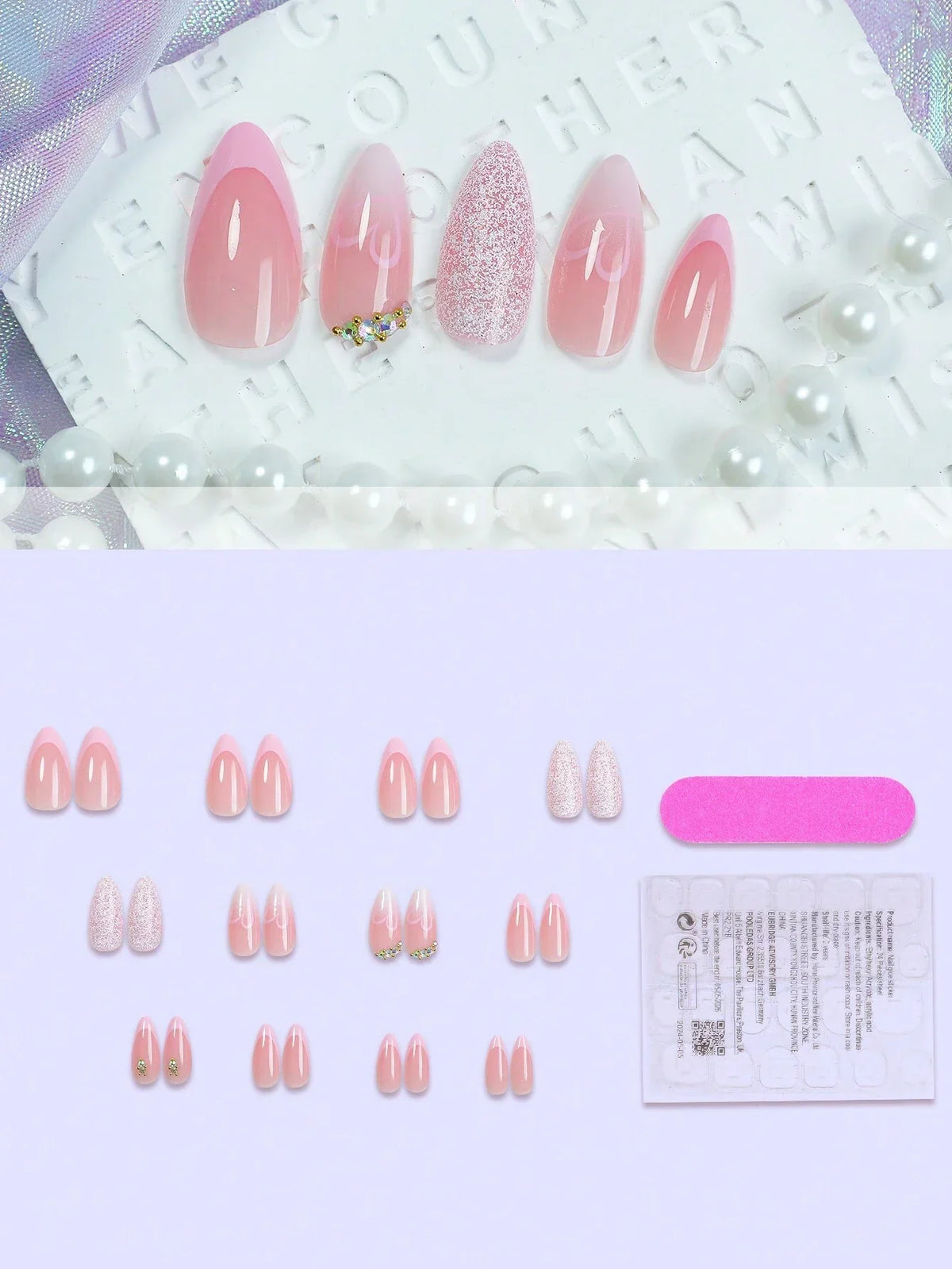 Pink Heart Almond Press Nails