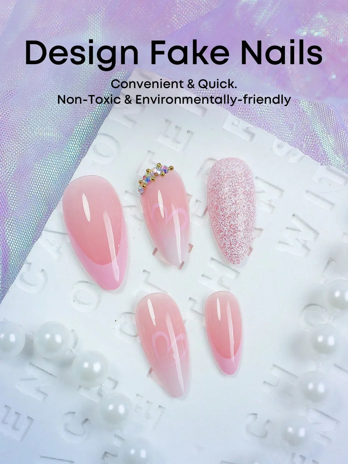 Pink Heart Almond Press Nails