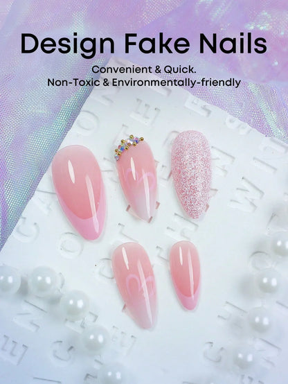 Pink Heart Almond Press Nails