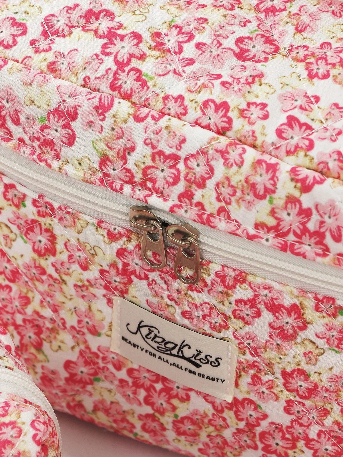Pink Floral Quilted Makeup Bag