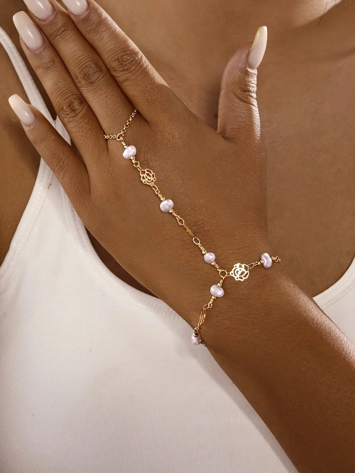 Pearl Floral Full Finger Bracelet