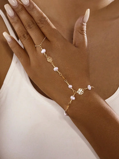 Pearl Floral Full Finger Bracelet
