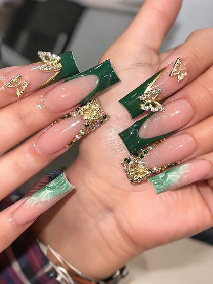 Luxury Butterfly Rhinestone Press Nails