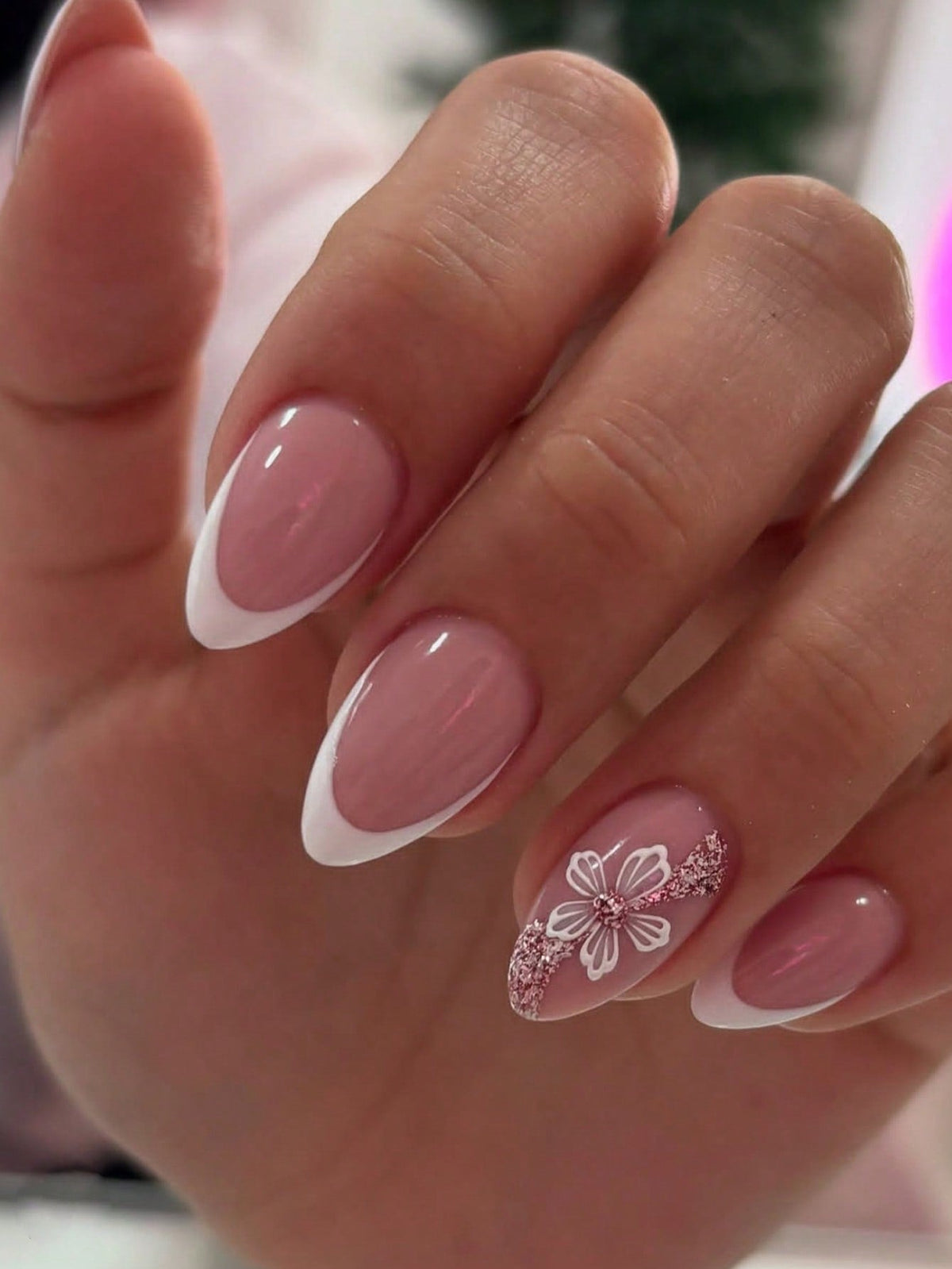 Pink Heart Almond Press Nails