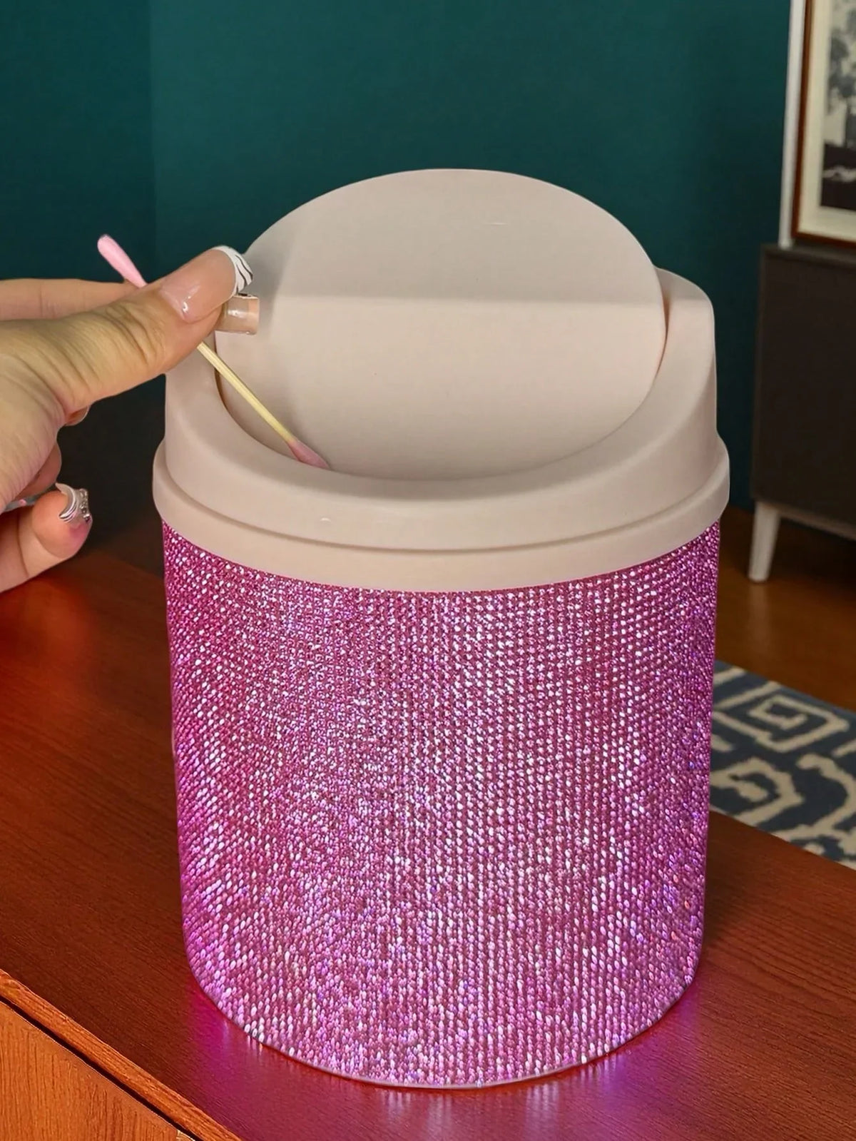 Rhinestone Desktop Makeup Trash Can