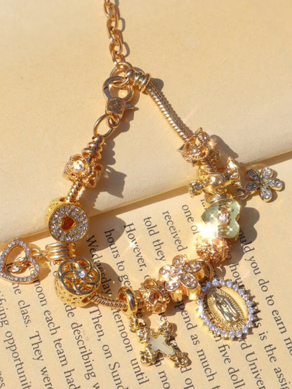 Heart Cherry Blossom Charm Bracelet