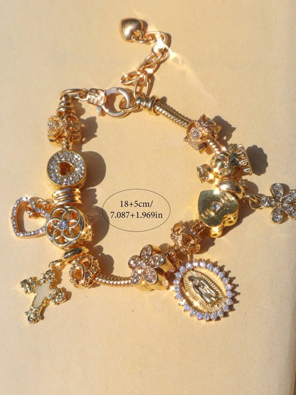 Heart Cherry Blossom Charm Bracelet