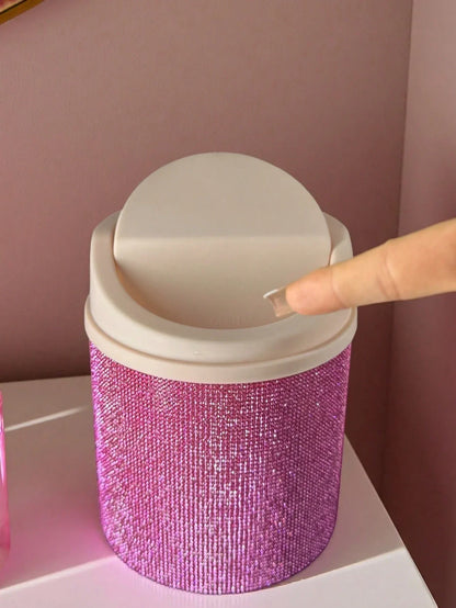 Rhinestone Desktop Makeup Trash Can