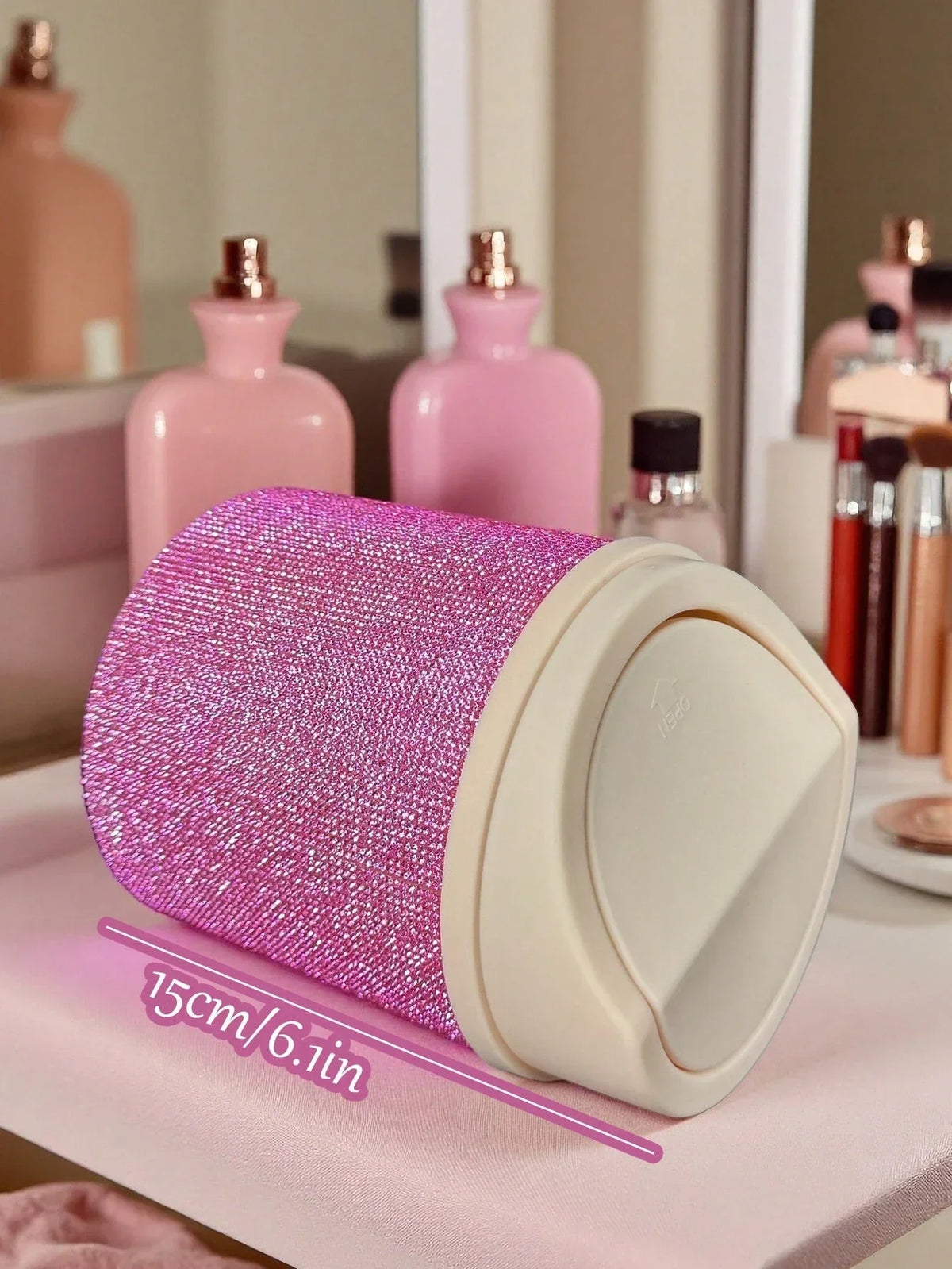 Rhinestone Desktop Makeup Trash Can