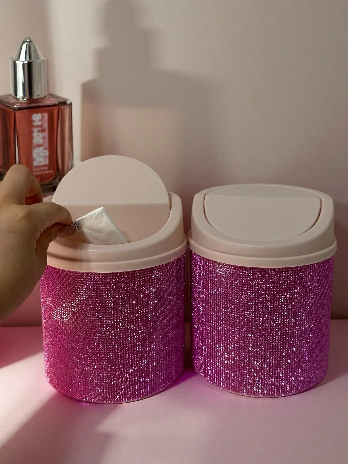 Rhinestone Desktop Makeup Trash Can
