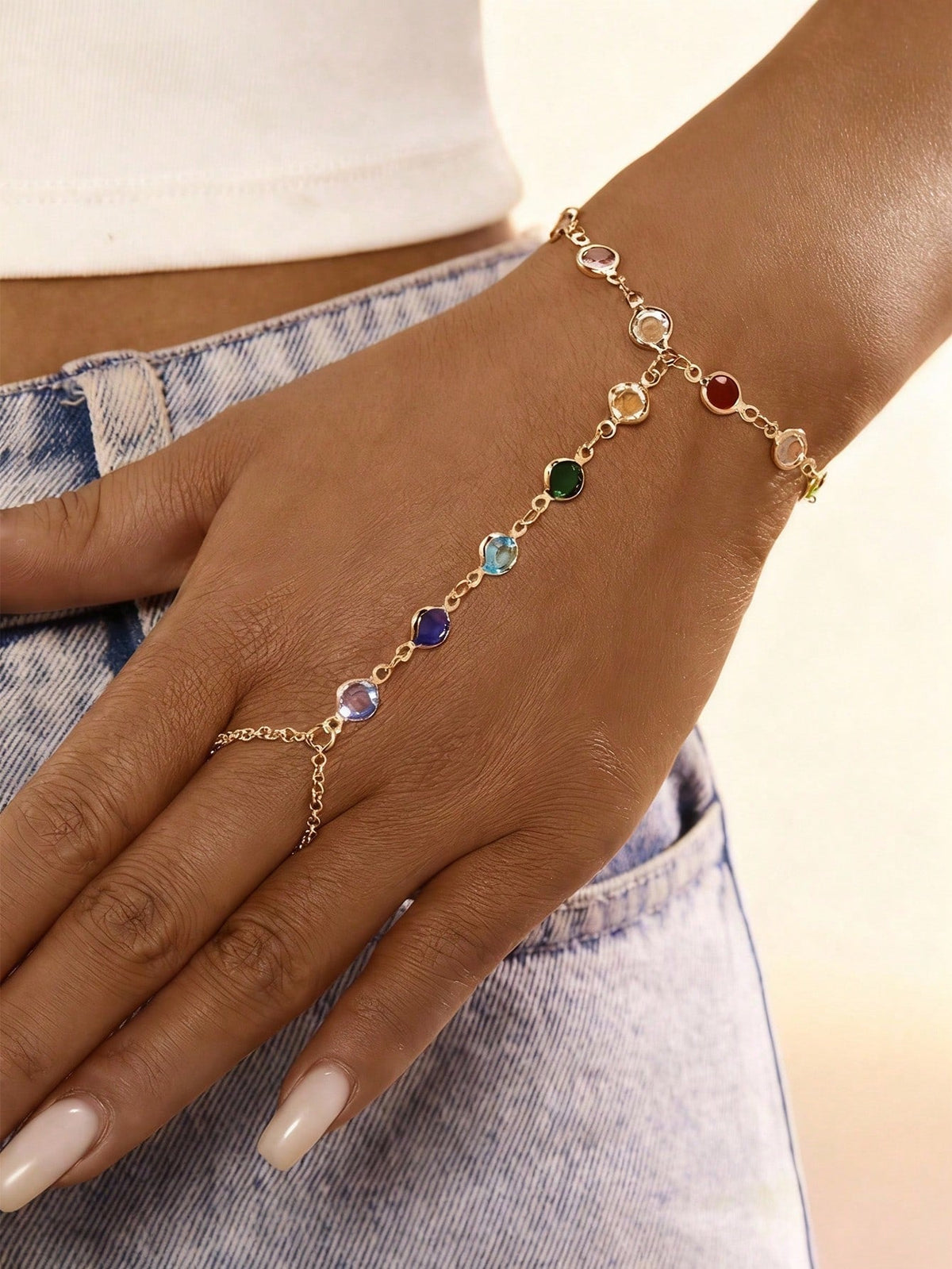 Pearl Floral Full Finger Bracelet