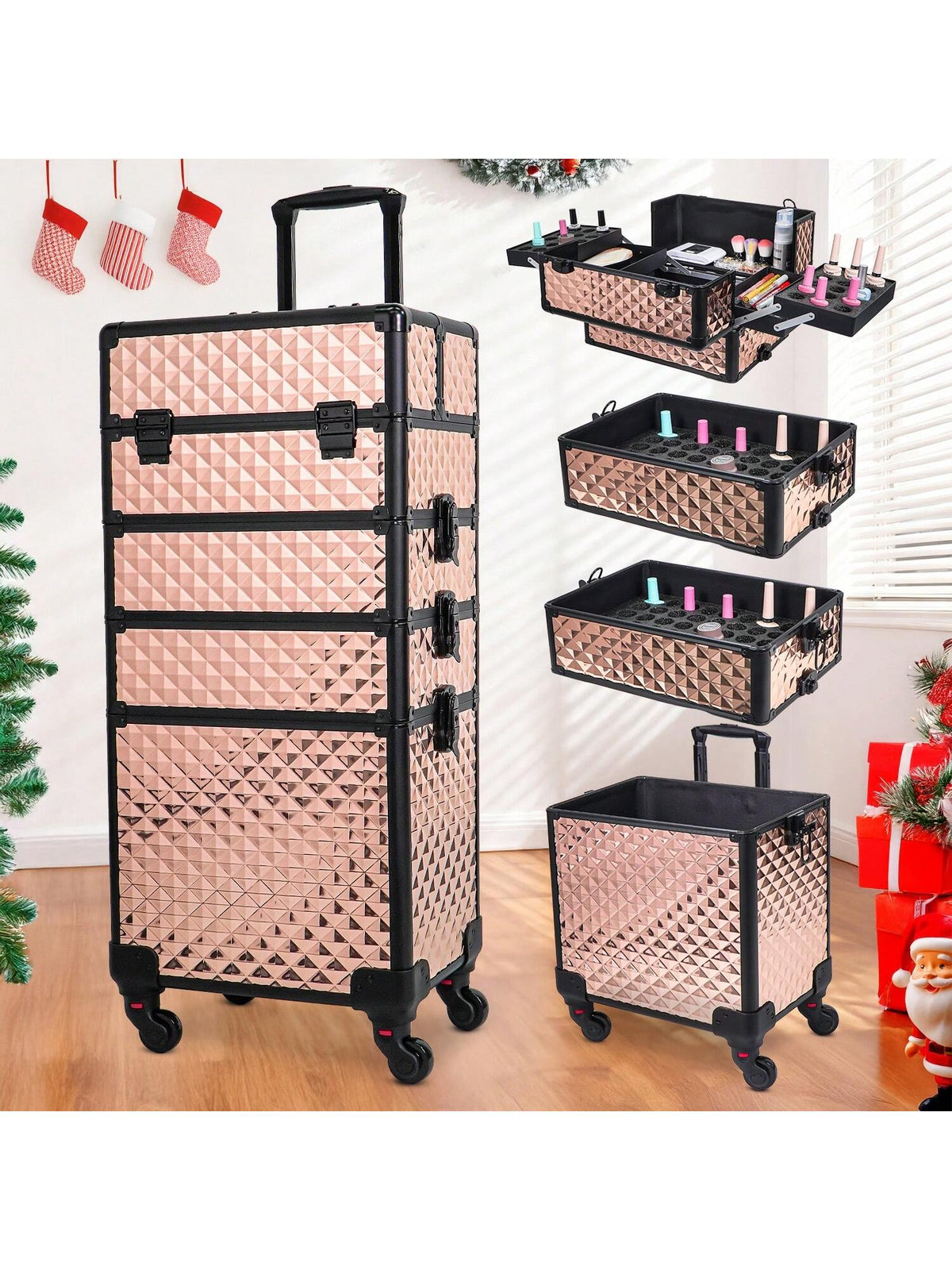 Large Rolling Makeup Train Case