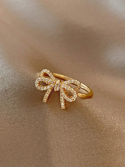 Cubic Zirconia Bowknot Open Ring