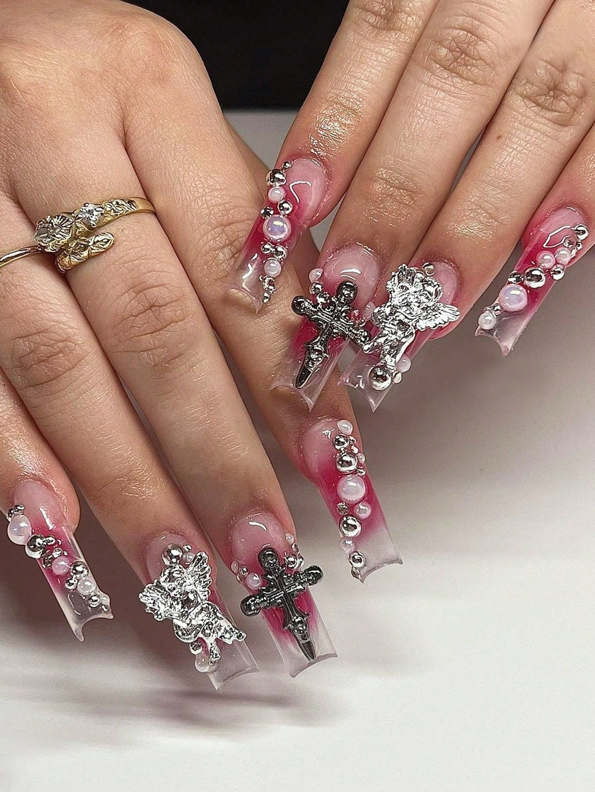 Luxury Butterfly Rhinestone Press Nails