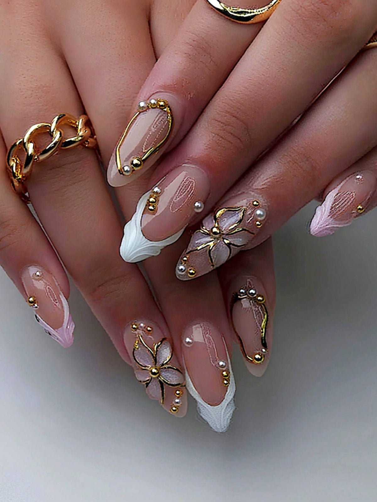 Pink Heart Almond Press Nails
