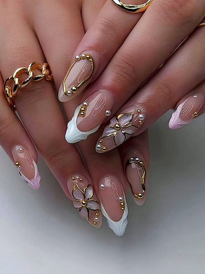 Pink Heart Almond Press Nails