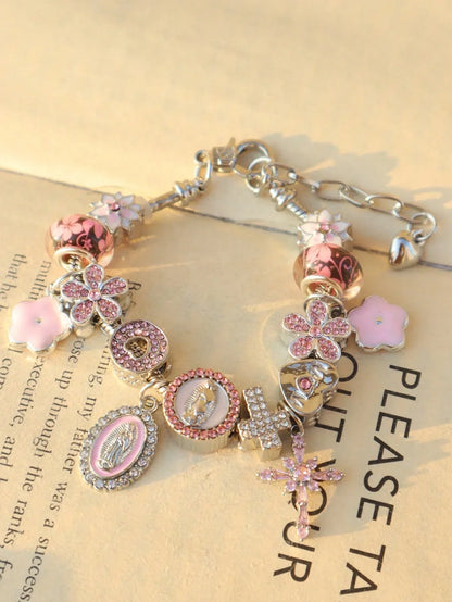 Heart Cherry Blossom Charm Bracelet