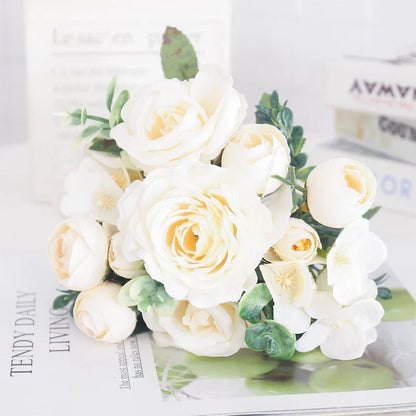 Artificial Flowers Silk Peony Hydrangea For Living Room Home Decoration Wedding Bride Bouquet Rose Fake Plants Table Accessories