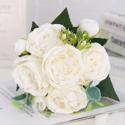 Artificial Flowers Silk Peony Hydrangea For Living Room Home Decoration Wedding Bride Bouquet Rose Fake Plants Table Accessories