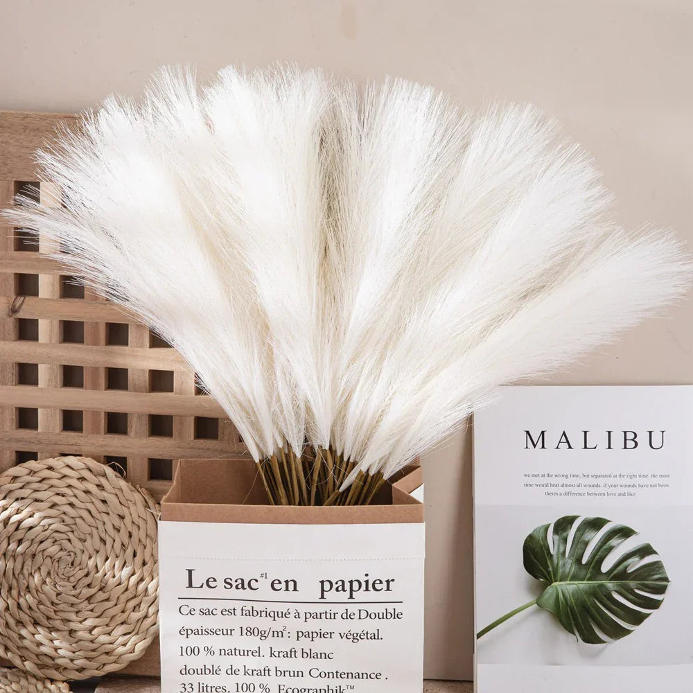 10Pcs Artificial Flowers Fluffy Pampas Grass Decor Fake Plant Reed Flower for Wedding Boho Bouquet Office Hotel Vase Decoration
