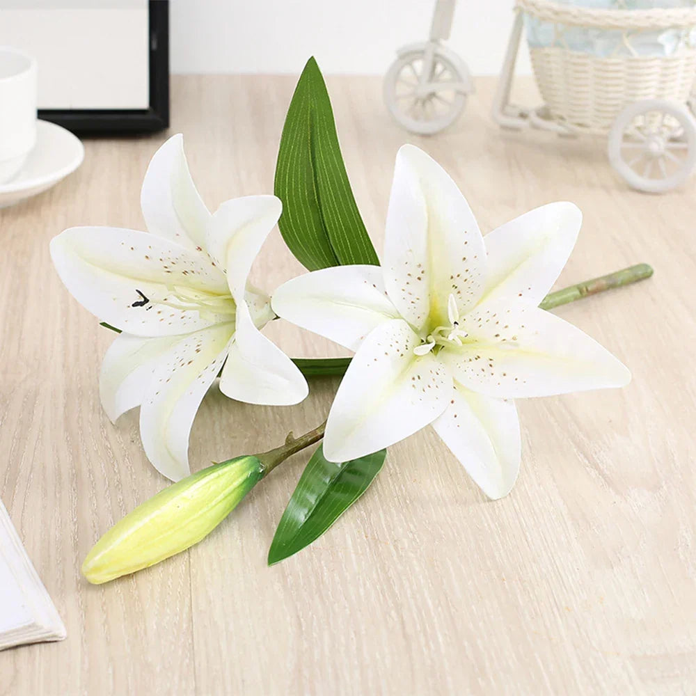 Real Looking 3D Printing Lily Branch  Artificial Flowers White Fake Flowers Flores for Wedding Home Garden Decoration