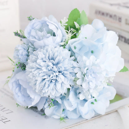 Artificial Flowers Silk Peony Hydrangea For Living Room Home Decoration Wedding Bride Bouquet Rose Fake Plants Table Accessories