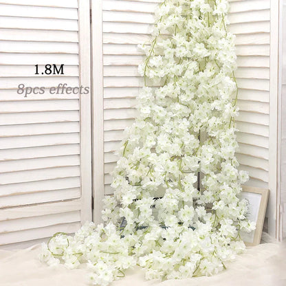 Artificial Silk Cherry Blossom Vine For Christmas Sakura Home Wedding Decoration Fake Floral Arch Garden Living Room DIY Arrange