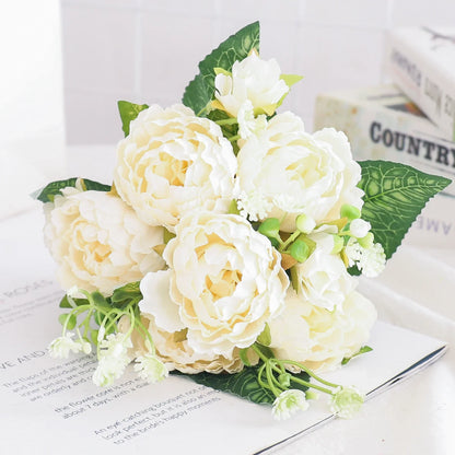 Artificial Flowers Silk Peony Hydrangea For Living Room Home Decoration Wedding Bride Bouquet Rose Fake Plants Table Accessories