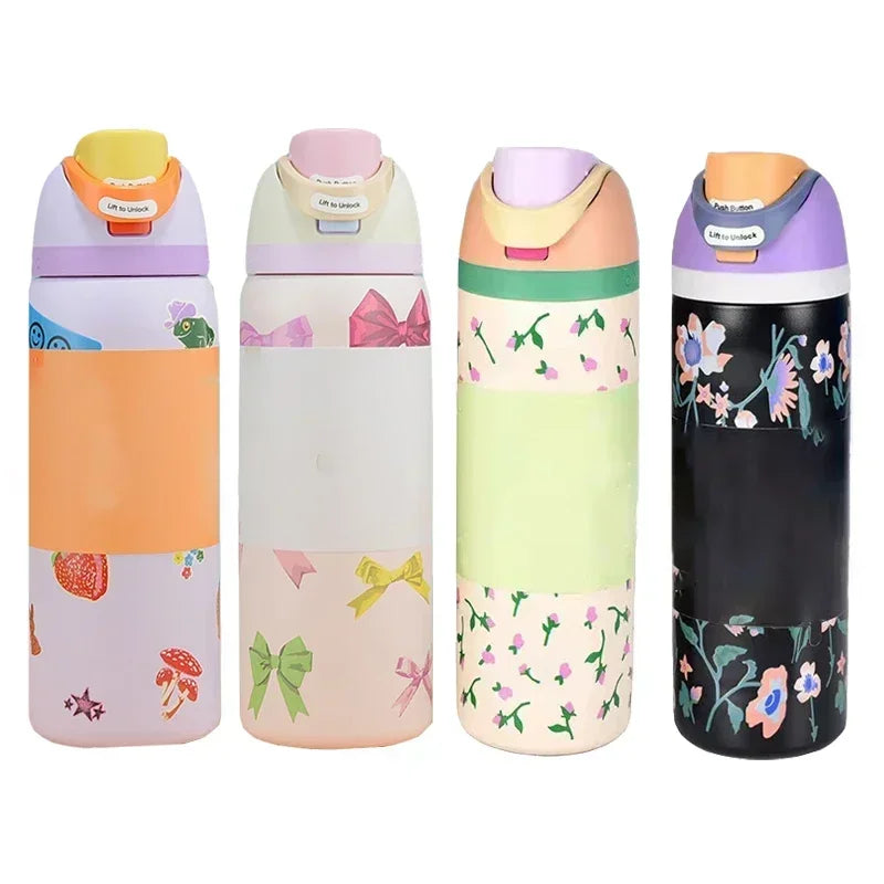 Owala BPA-Free insulated Straw Water Bottle - Flower Black