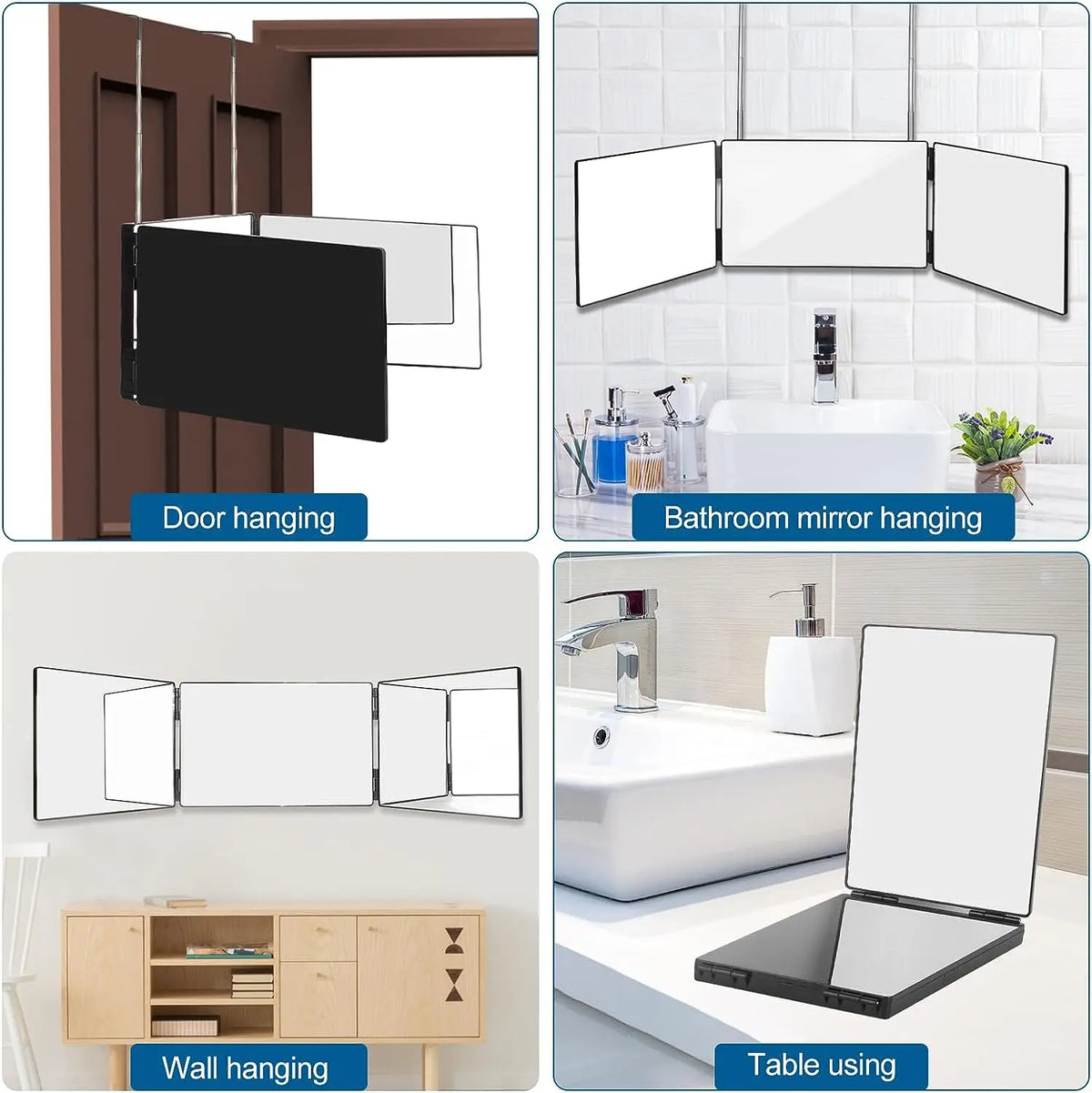 Black 360° Trifold Adjustable Mirror
