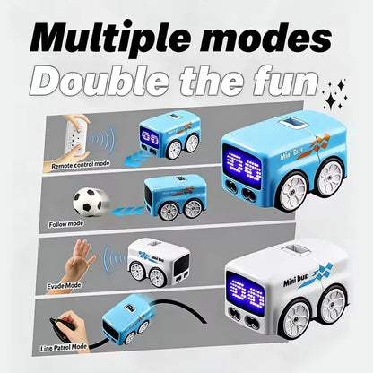 Kid Smart RC Magic Mini Bus Intelligent Remote Control Gesture Sensing Induction Follow Car Animation Funny Auto ExpressionsToy