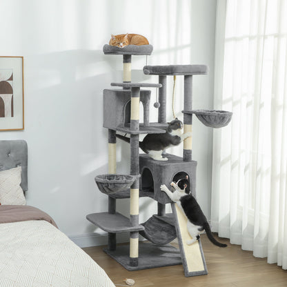 69" Cat Tree, Multi-Level Cat Tower with 2 Condos and 3 Hammocks