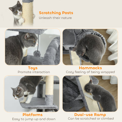 69" Cat Tree, Multi-Level Cat Tower with 2 Condos and 3 Hammocks