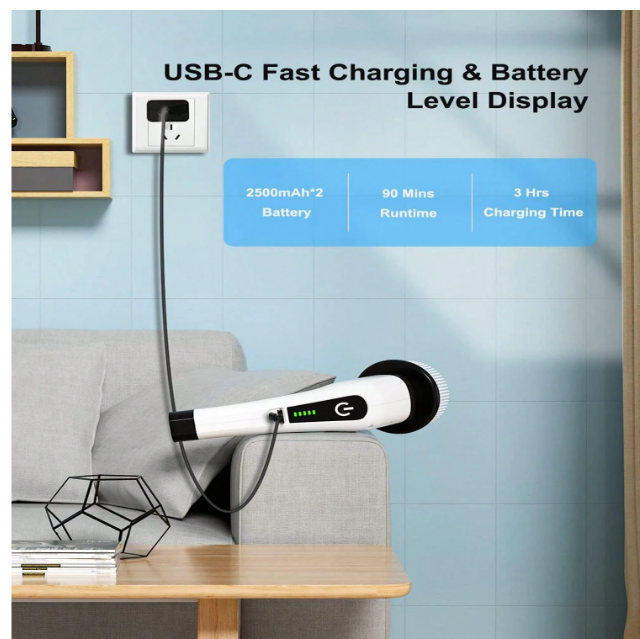 BCWW electric scrubber USB-C charging and battery display